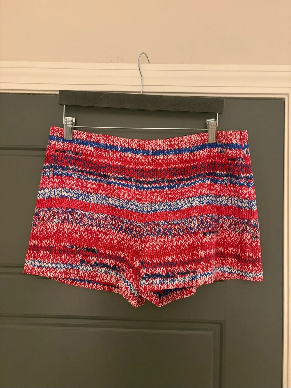 Tory Burch 100% Silk Knit Print Shorts Red Blue Size 8